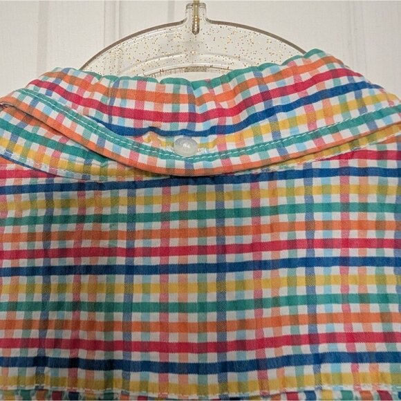 Lands End Seersucker Plaid Shirt Mens Size XL Colorful Short Sleeve Button Down - Picture 7 of 10